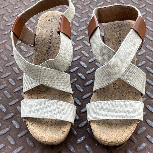 Lucky Brand Shoes - Lucky Brand Women Wedge Sandal Fabric Upper Strap Heel Shoes Size 8.5M